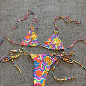 Kulani Kinis Neon Multicolor Floral Tie-Side Bikini
